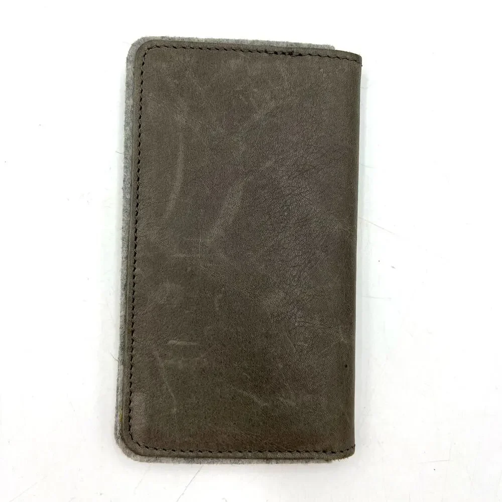 Hard Graft Card Fold Wallet Gray Leather Felt